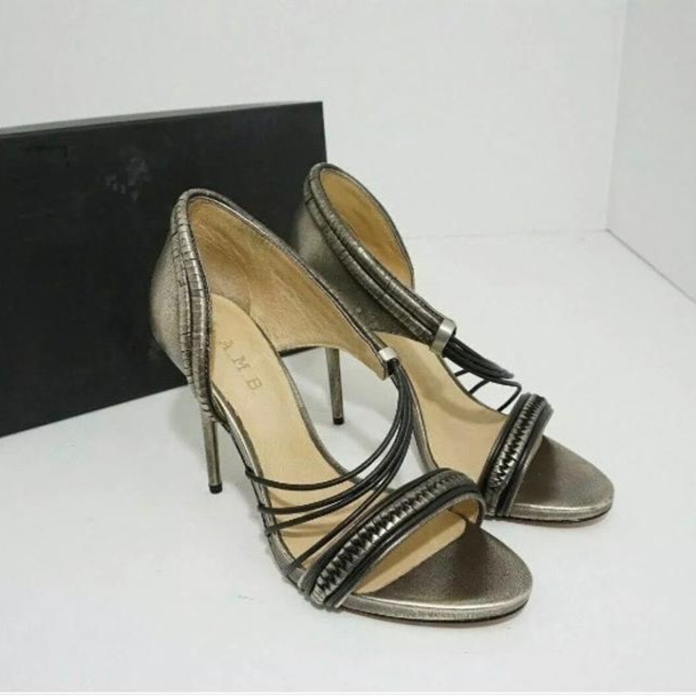 L.A.M.B. Karoline Gunmetal Leather Women’s High Heel Sandals